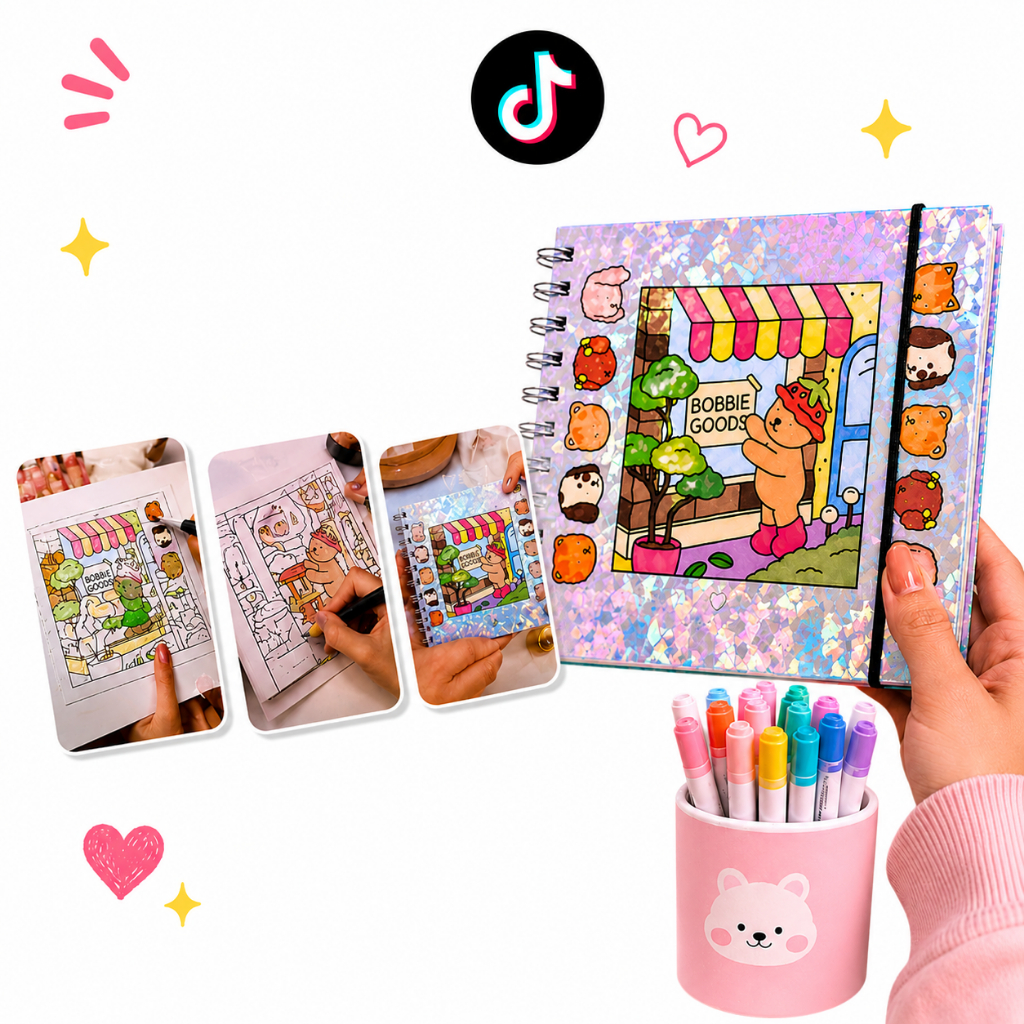 Livro de Colorir Desenho Color Espiral A5 | Capa Holográfica Anti Estresse TikTok Viral