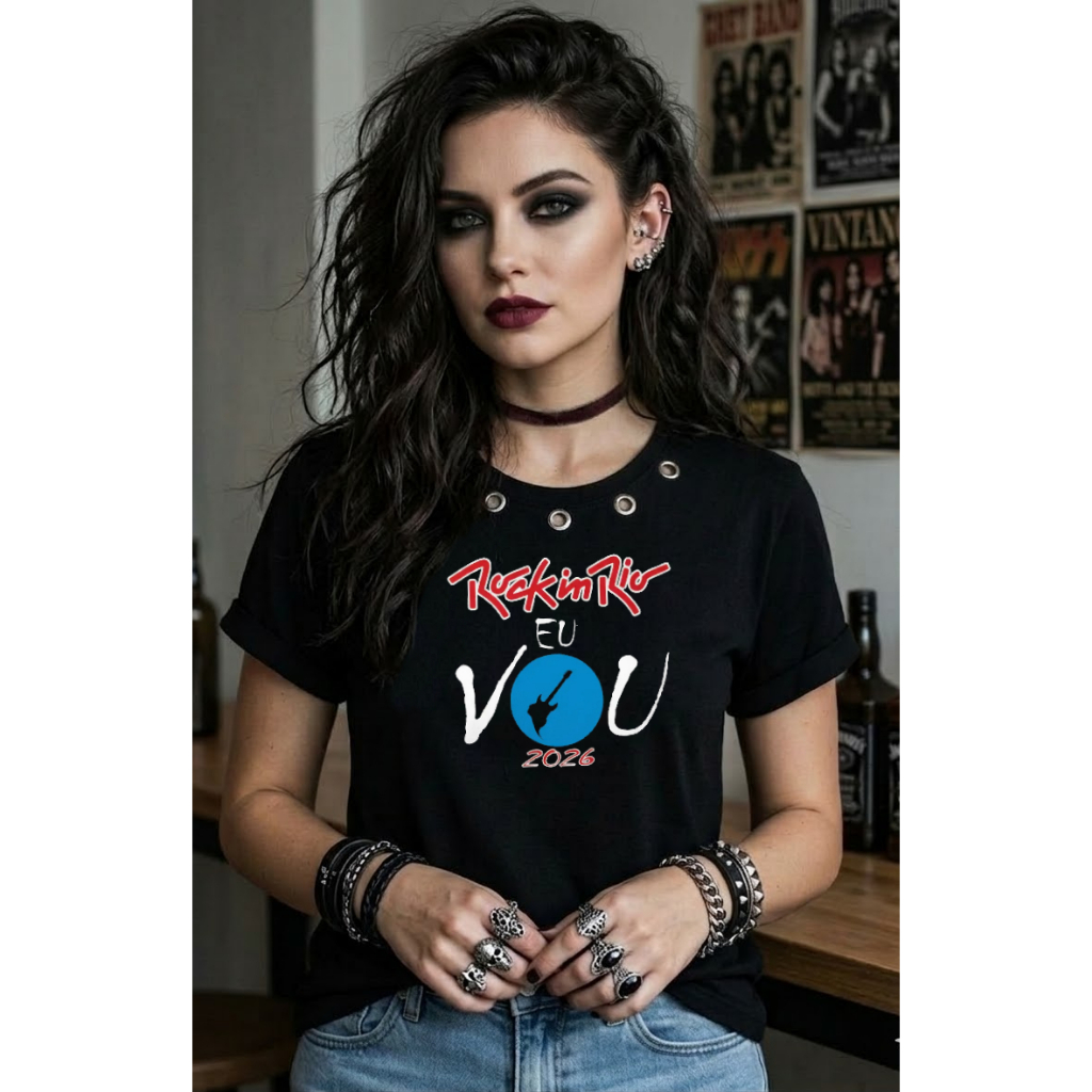 Camiseta Rock In Rio Eu Vou 2026 Blusa Feminina Com Ilhós