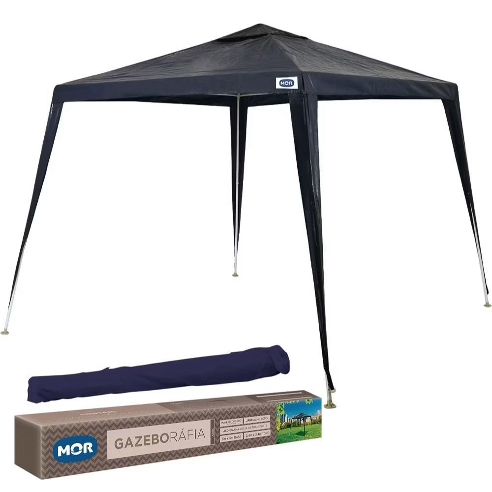 Tenda Gazebo Rafia Azul Encaixe Tubular 3x3 Mor