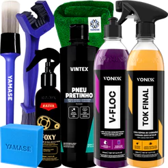 Kit para Lavar Moto Pretinho Foxy V-Floc Tok Final Limpa Corrente