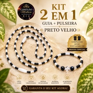 Kit Preto velho| Umbanda| Guia + Pulseira Proteção e Trabalho 7×7 com firma de murano