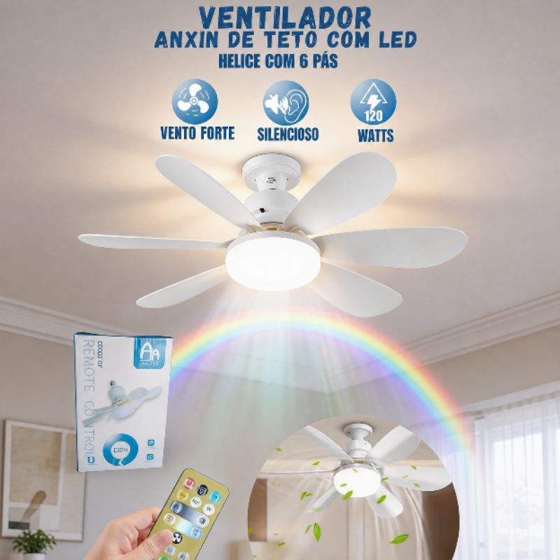 Ventilador de Teto LED 120W com Controle Remoto - Iluminação LED, Silencioso e Econômico