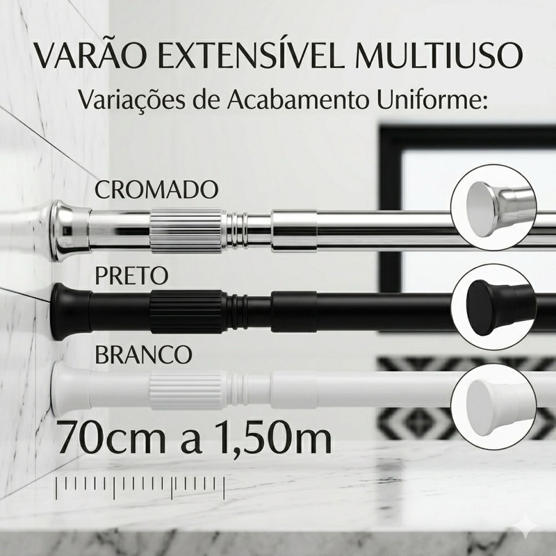 Varão de Cortina Sem Furo 19mm Extensível Ajustável