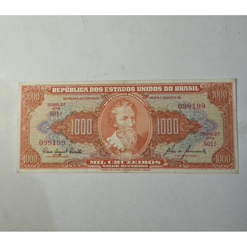 Cédula 1000 Cruzeiros Laranjinha, abobrinha. Flor de estampa.