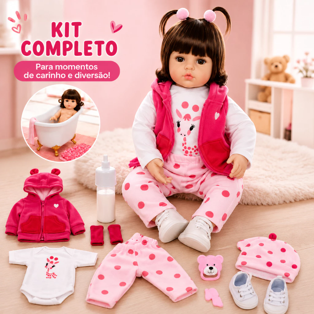 Boneca Reborn Girafinha 48cm Kit Completo com Roupinhas e Acessórios — imagem 1