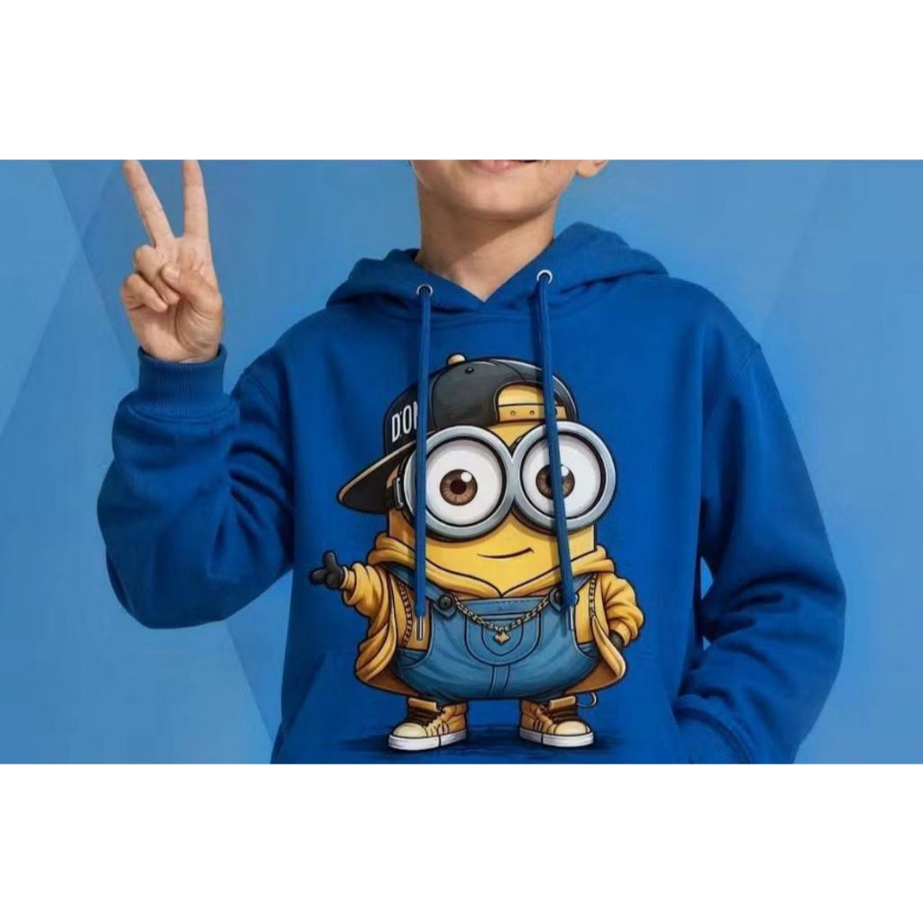 Moletom Infantil  Blusa De Frio Casaco Com Capuz Estampa Minion  Azul Unissex Do 08 Ao M