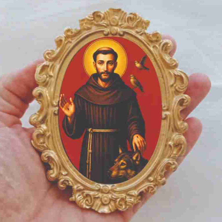 Quadro São Francisco de Assis Ícone religioso Quadro católico Vintage Imagem sacra Quadro de santo Quadro personalizado