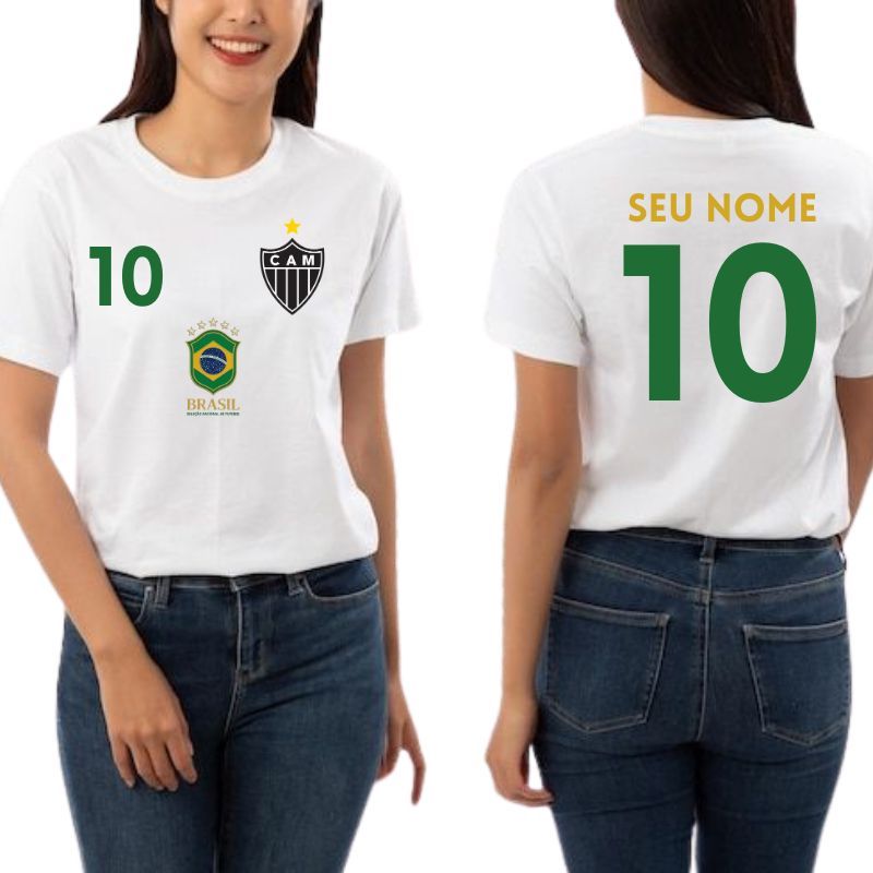 Camiseta T shirt Atletico-MG Seleçao Brasileira Personalizada / Camisa Do Galo Brasil