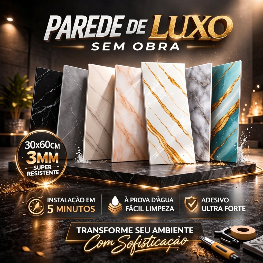 KIT 5/10/20PCS COM PLACAS MARMORE ADESIVOS ALTO BRILHO PAREDE E PISO 3mm