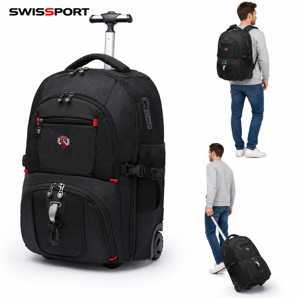 Mochila Masculina com Rodinhas Antifurto para Notebook 15.6" Executiva Viagem Trabalho Swisssport