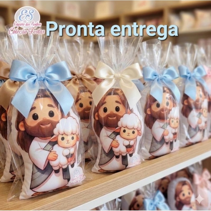 Almofada Jesus Baby Bom pastor 15cm  para lembrancinha de aniversário festa batizado primeira comunhão crisma