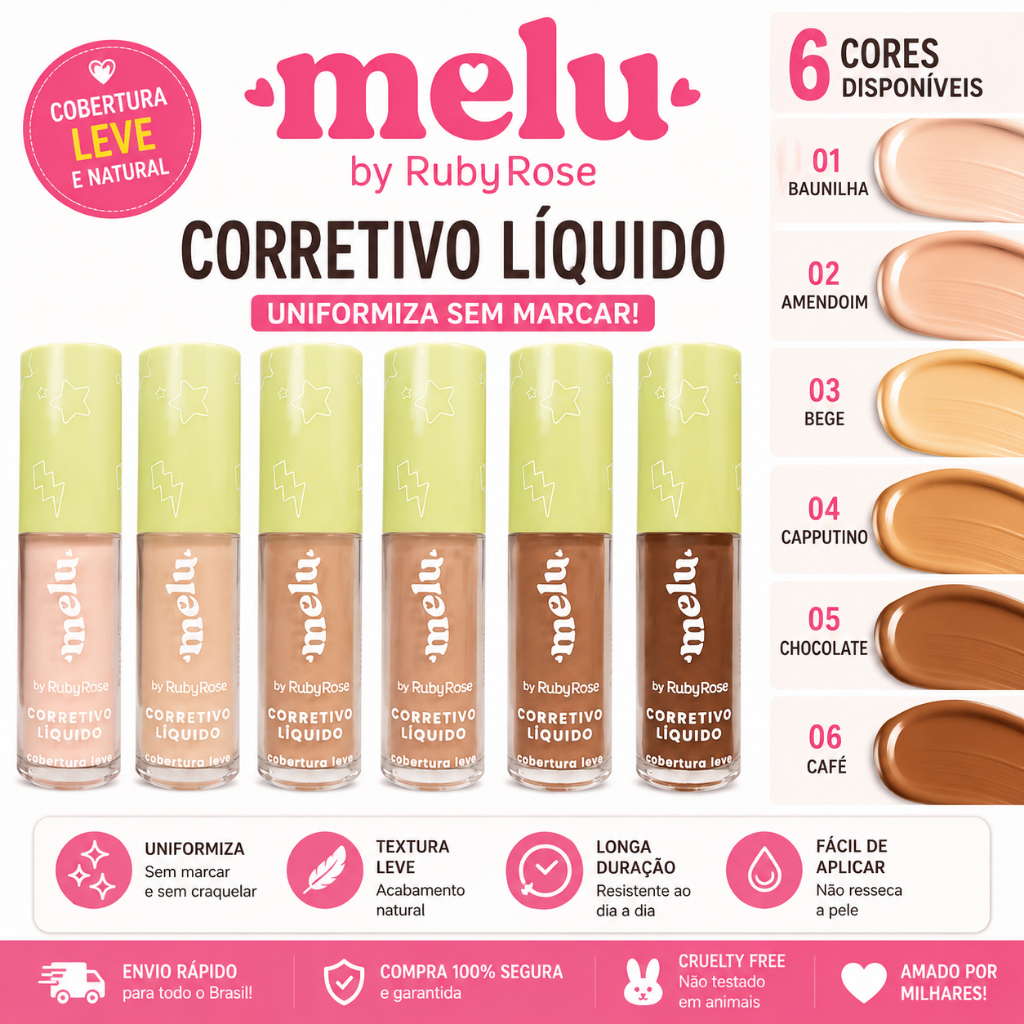 Corretivo Líquido Cobertura Leve Melu by Ruby Rose HB-8104 Fashion