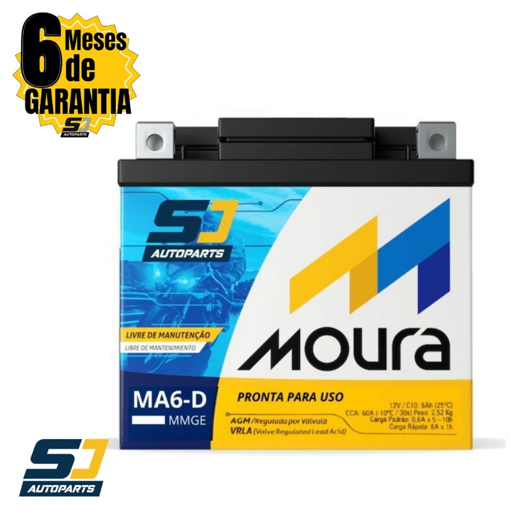 Bateria Moura Moto 6Ah=7Ah Twister Falcon CB300 XTZ250 Lander Tenere Yes Yntruder MT03