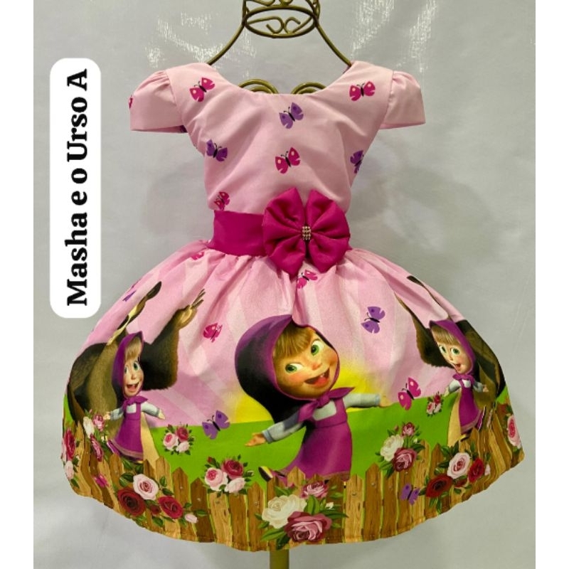 Vestido Temático infantil Masha e o Urso 🐻 Festa de Aniversário Super Lindo 😍
