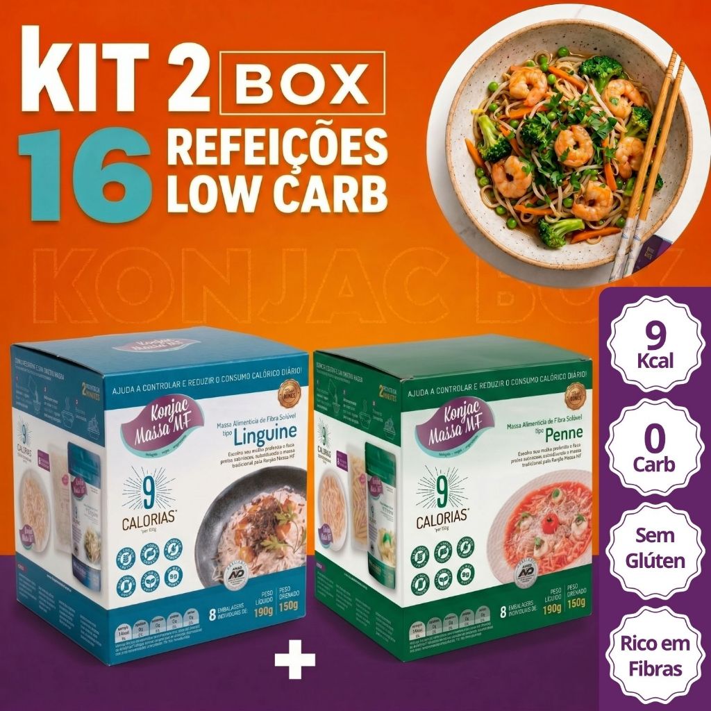 Kit 2 Box Konjac Massa Tipo Macarrão Linguine + Penne Sem Glúten Zero Carb Rende 16 Refeições