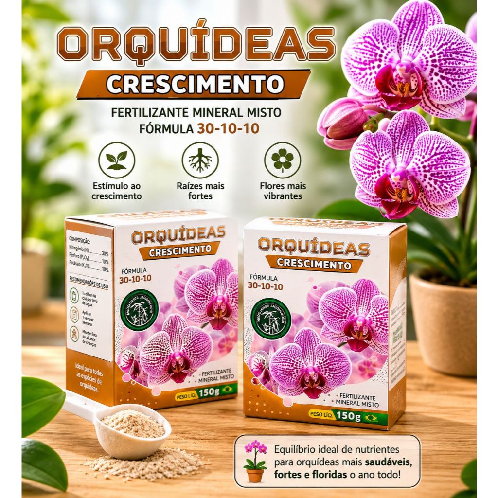 ADUBO E FERTILIZANTE ORQUÍDEAS CRESCIMENTO KIT COM 2 UNIDADES PRODUTO MATO VERDE JARDINAGEM