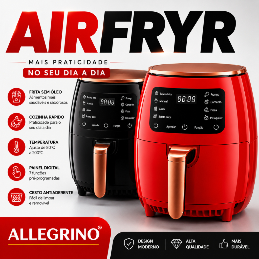 Air Fryer Digital Fritadeira Elétrica 110V Painel Touch 4.5L Antiaderente 1200W Cozinha Silenciosa