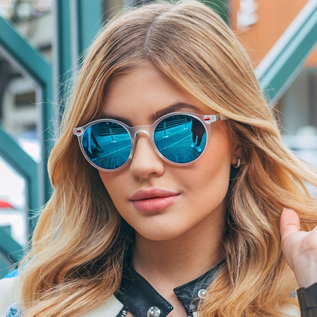 Imagem Óculos de Sol Bali Branco Azul Espelhado Redondo Premium Corrida Funk Steampunk uv400 Feminino