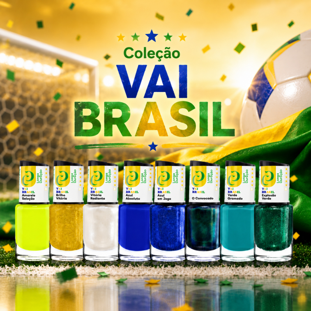 Kit 8 Esmaltes Cora Coleção Vai Brasil Copa Seleção Brasileira Unhas Verde Amarelo Azul Glitter