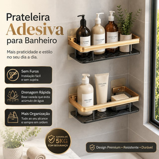 Prateleira Adesiva Para Banheiro  Sem Furos Suporte Shampoo Sabonete Organizador Parede
