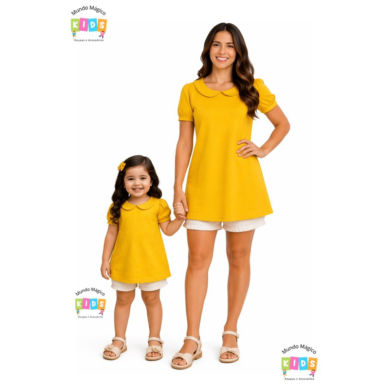 fantasia Tal Mãe, Tal Filha da Magali amarelo vestido com shortinho e máscara ( turma da Mônica ) aniversário festa