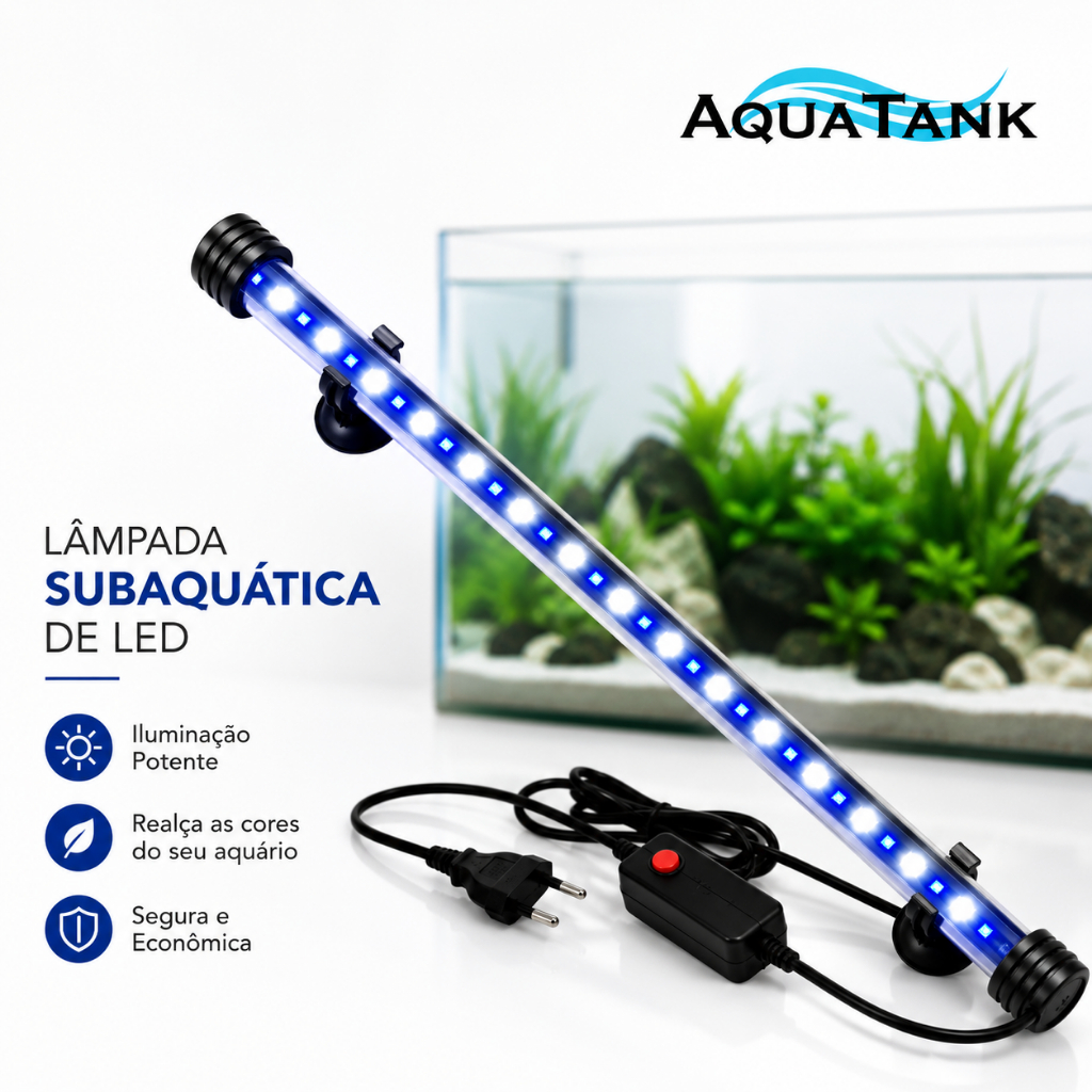 Luminária LED Subaquática Aquatank para Aquário Azul e Branco Iluminação Decorativa
