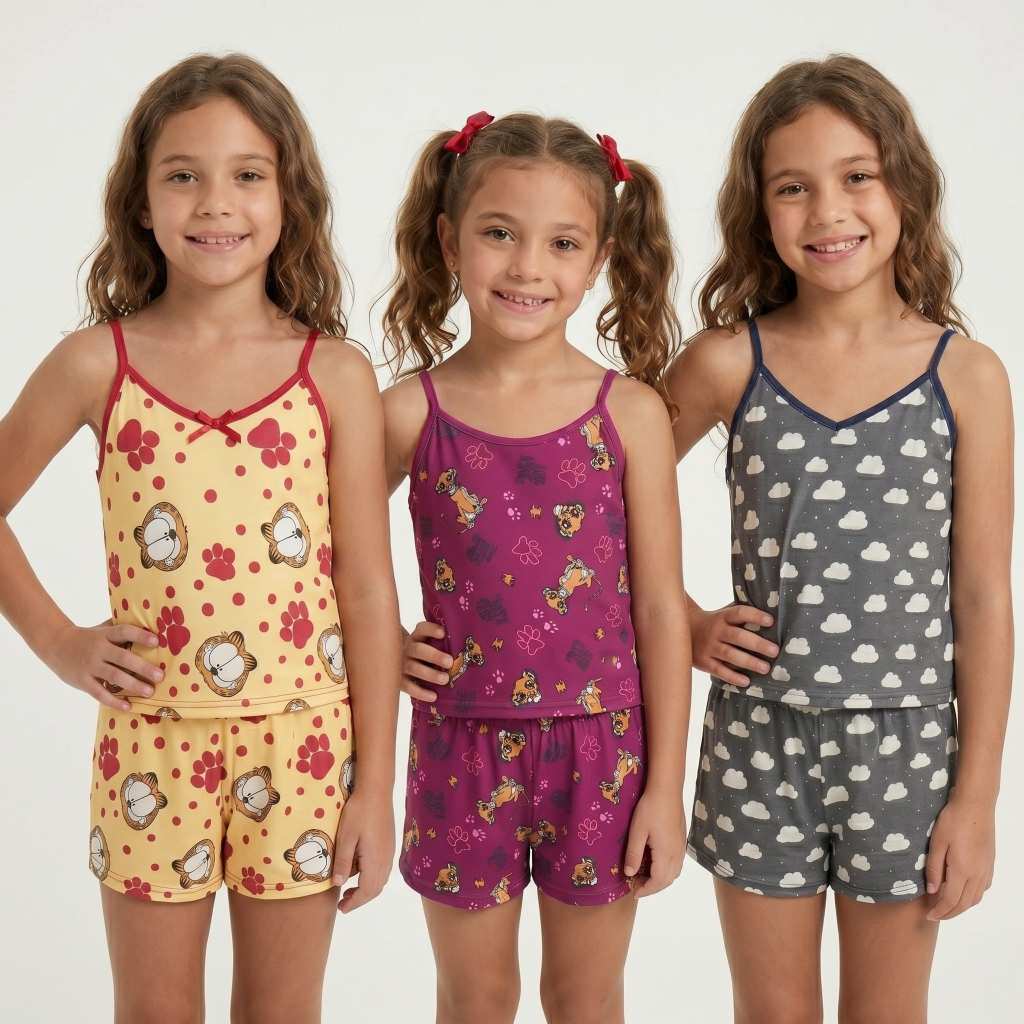 Kit 3 Pijamas Infantis Femininos – Short Doll Estampado para Menina