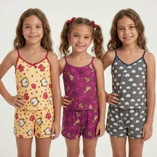 Kit 3 Pijamas Infantis Femininos – Short Doll Estampado para Menina