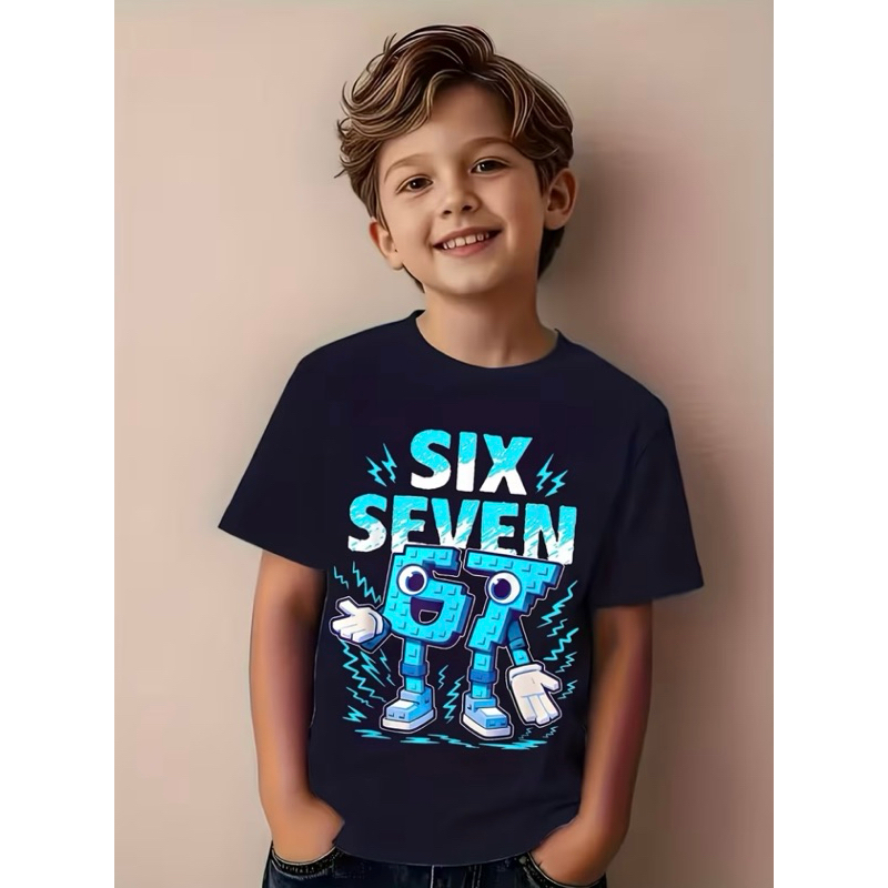 Detalhes do Camisa Camiseta Infantil Meninos SIX Seven 6 7 Algodão Envio Imediato