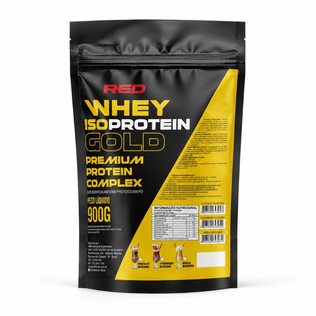 Whey Isoprotein Gold 900g Refil - Red Series - Whey Protein Isolado e Concentrado - Envio Imediato!