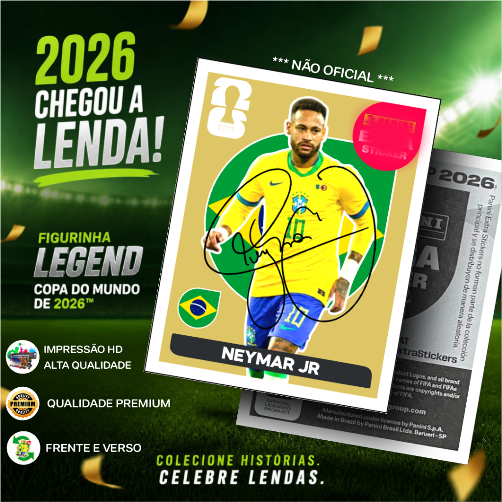 Figurinha Legend Extra Sticker Vini Junior Cristiano Ronaldo Messi Copa do Mundo 2026 EUA.