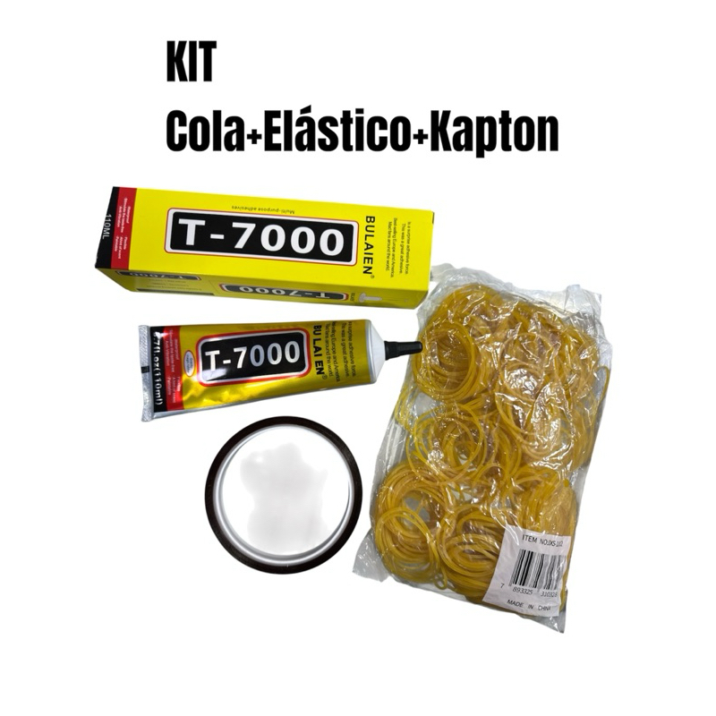 Kit Cola T7000 110ml + Fita Kapton 1mm Alta Temperatura + Elástico 100g Manutenção Celular LCD Touch Reparo Profissional