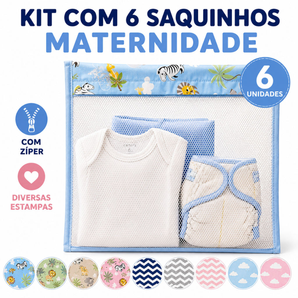 Kit 6 Saquinhos Maternidade Com Zíper Organizador Mala Bebê