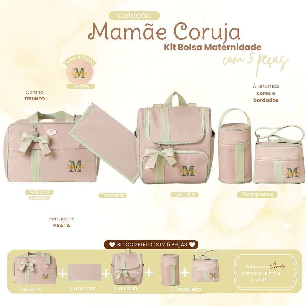 Kit Maternidade com 5 Peças Personalizado menino | Coleção Mamãe Coruja — imagem 2 de 2
