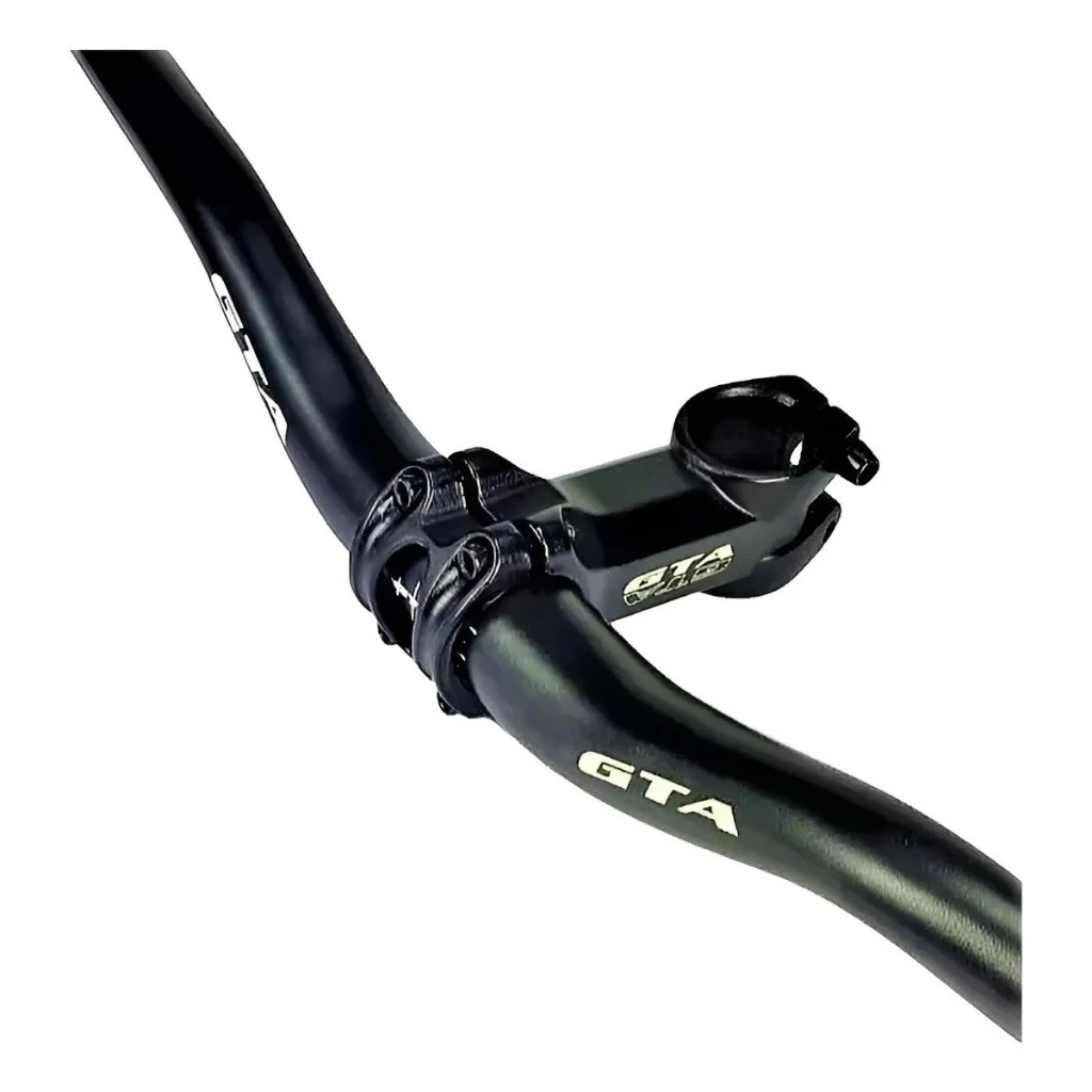 KIt Gta de Guidão Aluminio Curvo 31.8mm + Mesinha Mesa Avanço Suporte 7 Graus x 60mm Bicicleta Aro 26 29 Preto