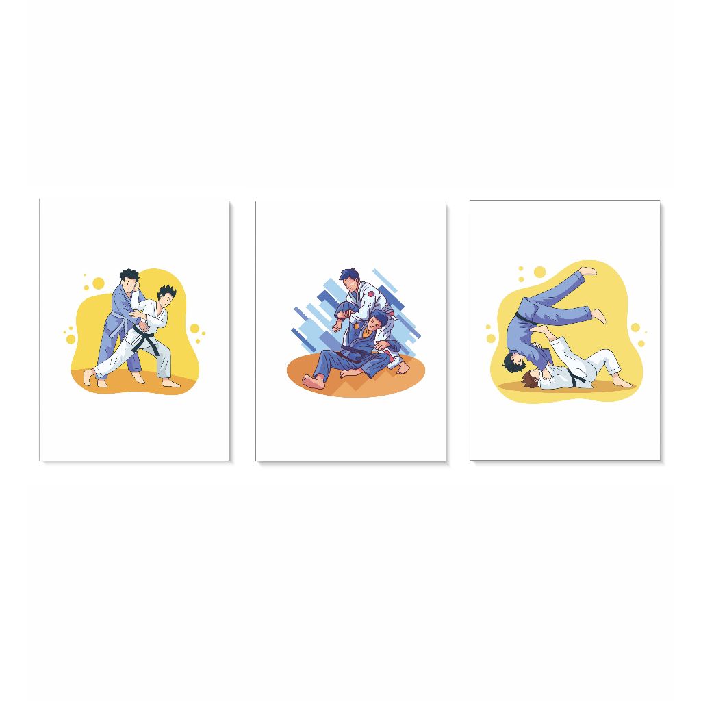 Quadro Decorativo Judô Arte Marcial Esporte Decoração Dojo Tatame Academia 3 Peças