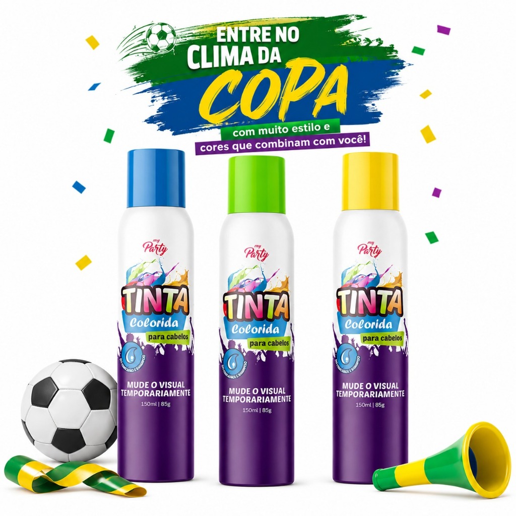 Spray Colorido Para Cabelo My Party 150ml Temporário Cores Variadas Torcida Copa Carnaval Festas