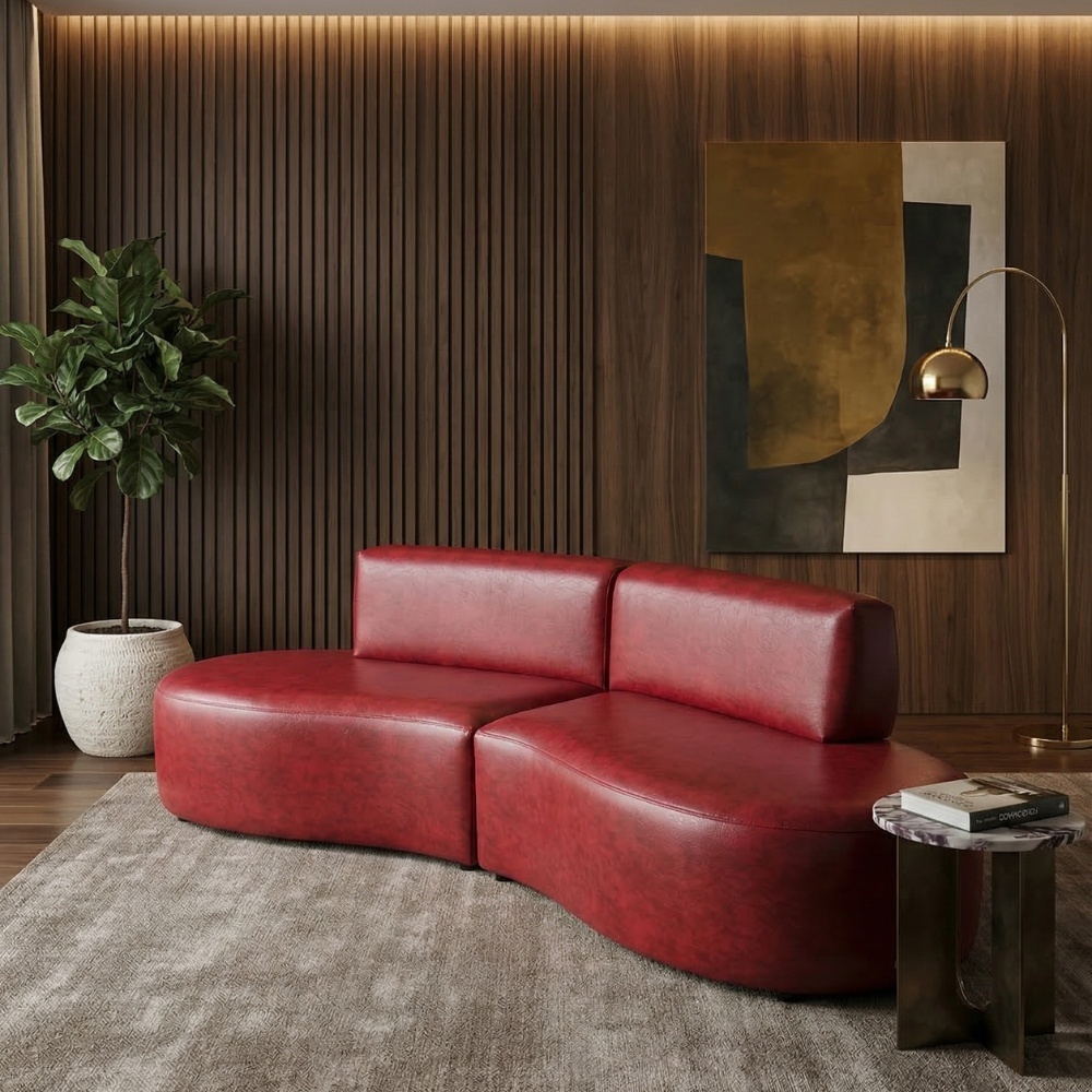 Sofá Orgânico Módulo Curvo Savana 02 METROS Corino Modena Vermelho - Montanari's Decor