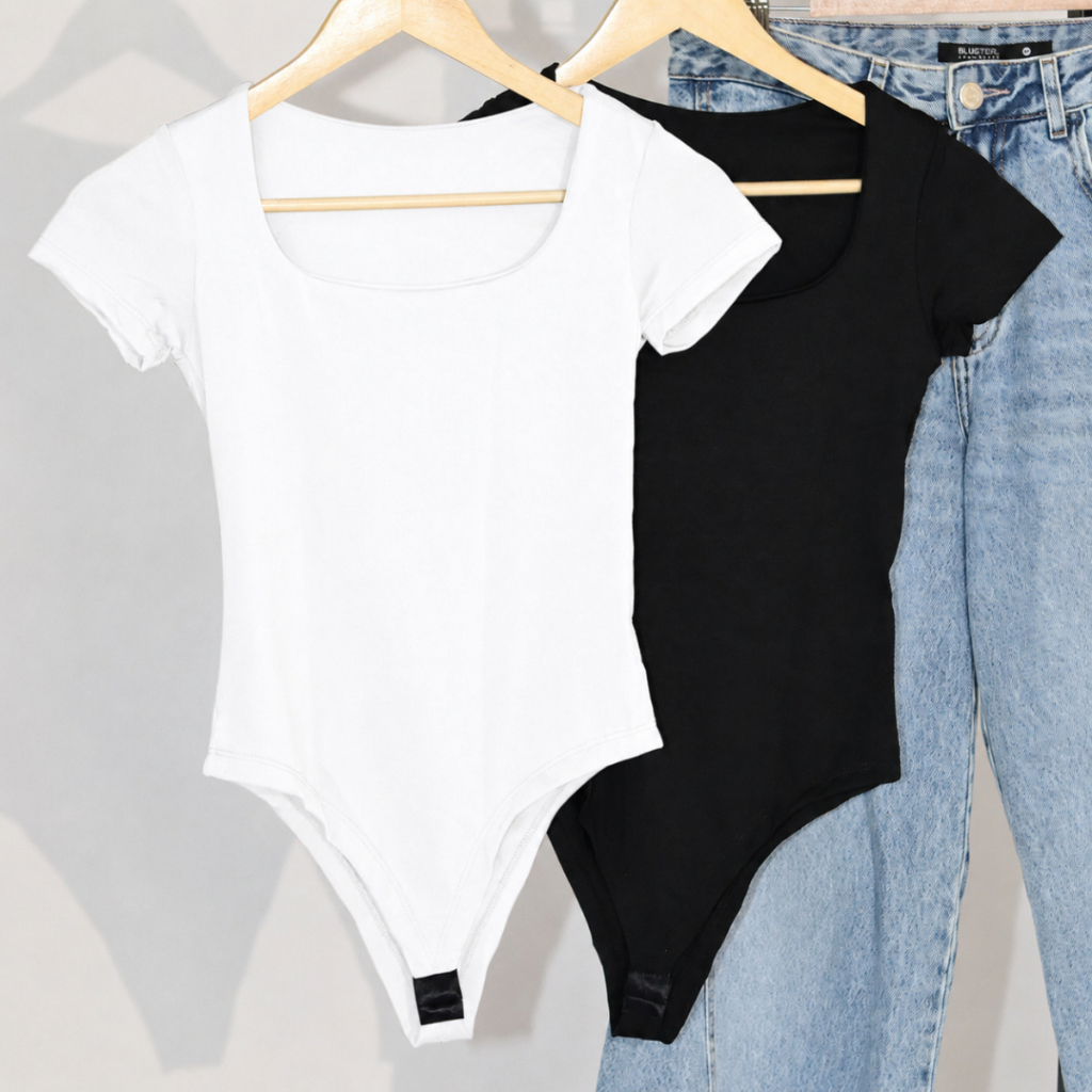 Kit 2 Body Feminino Decote Quadrado Manguinha Curta Suplex Verão