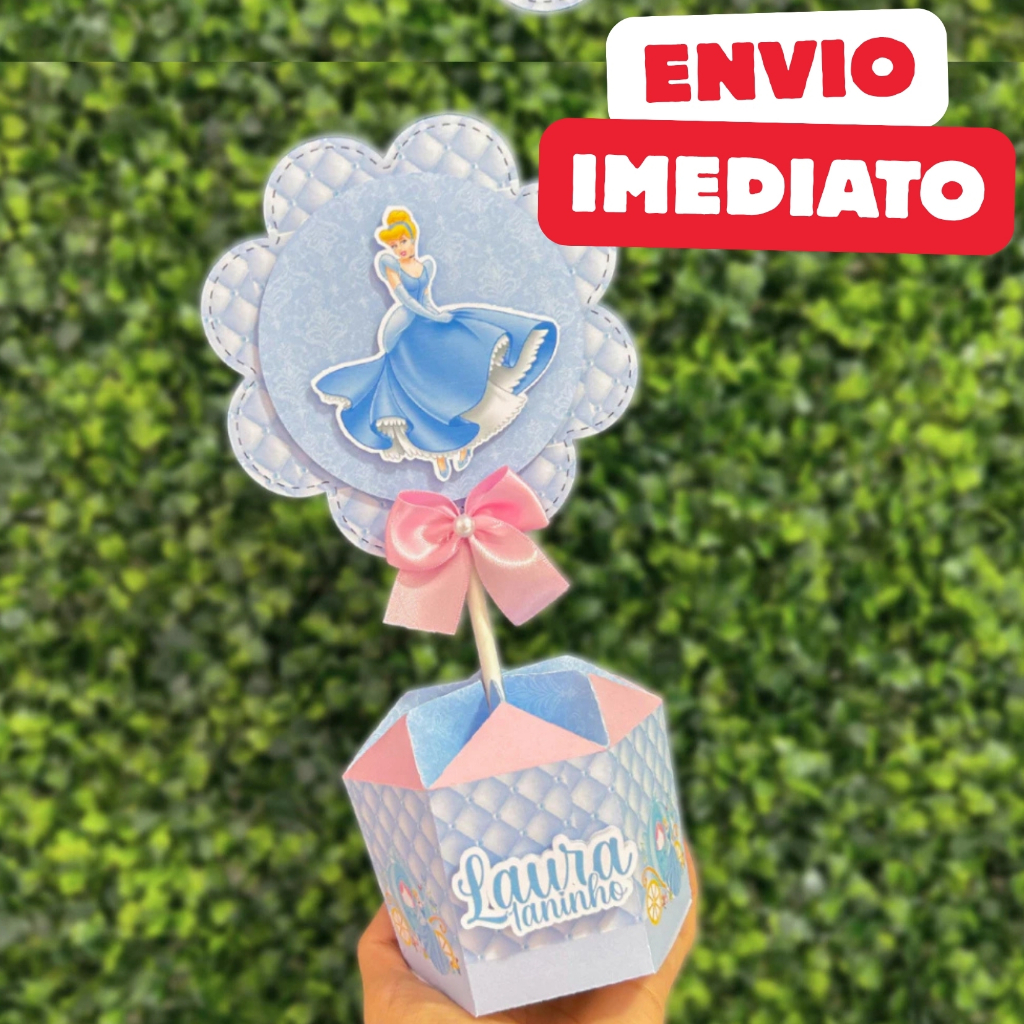 Kit de Centro de mesa Cinderela | Arranjo Enfeite Cachepô | Lembrancinha Personalizados Decoração