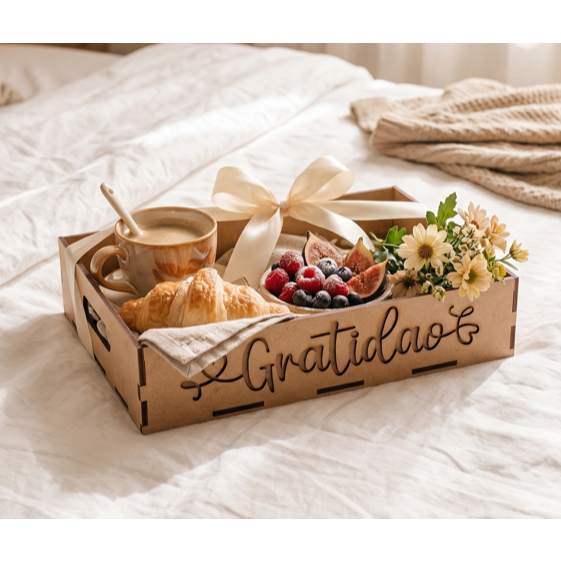Kit 10 Bandejas Gratidão Mdf Cru 20x25 Presente Cesta Decorativa Lembrança Bandeja