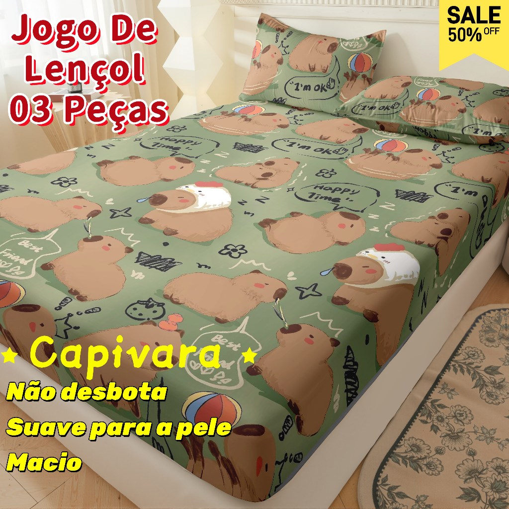 Jogo lençol Solteiro 2 peças/ Casal/ Queen 3 peças Lençol Elástico e Fronha Micropercal Estampado