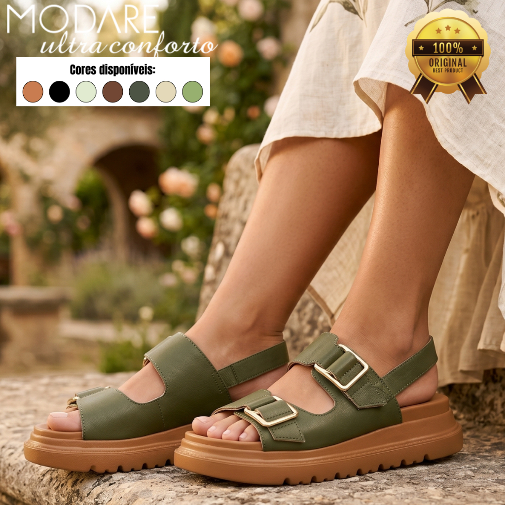 Sandália Feminina Velcro Fivela Modare Original Ultraconforto Papete Plataforma Conforto Calce Fácil
