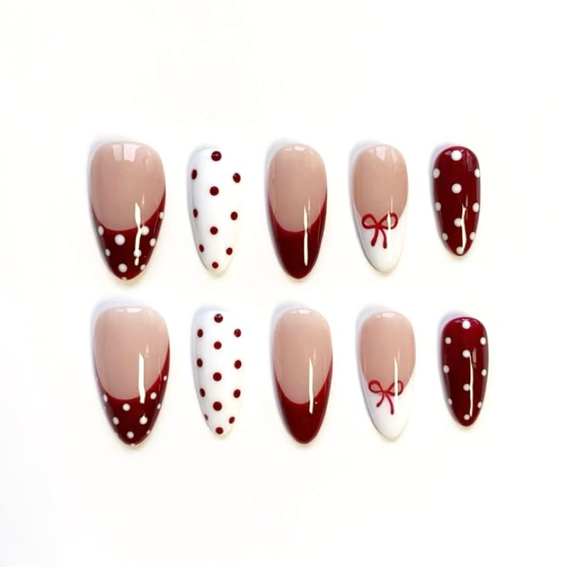 Unhas Postiças Decorada Press On Nails Poá Bolinhas Laço Francesinha Nail Art