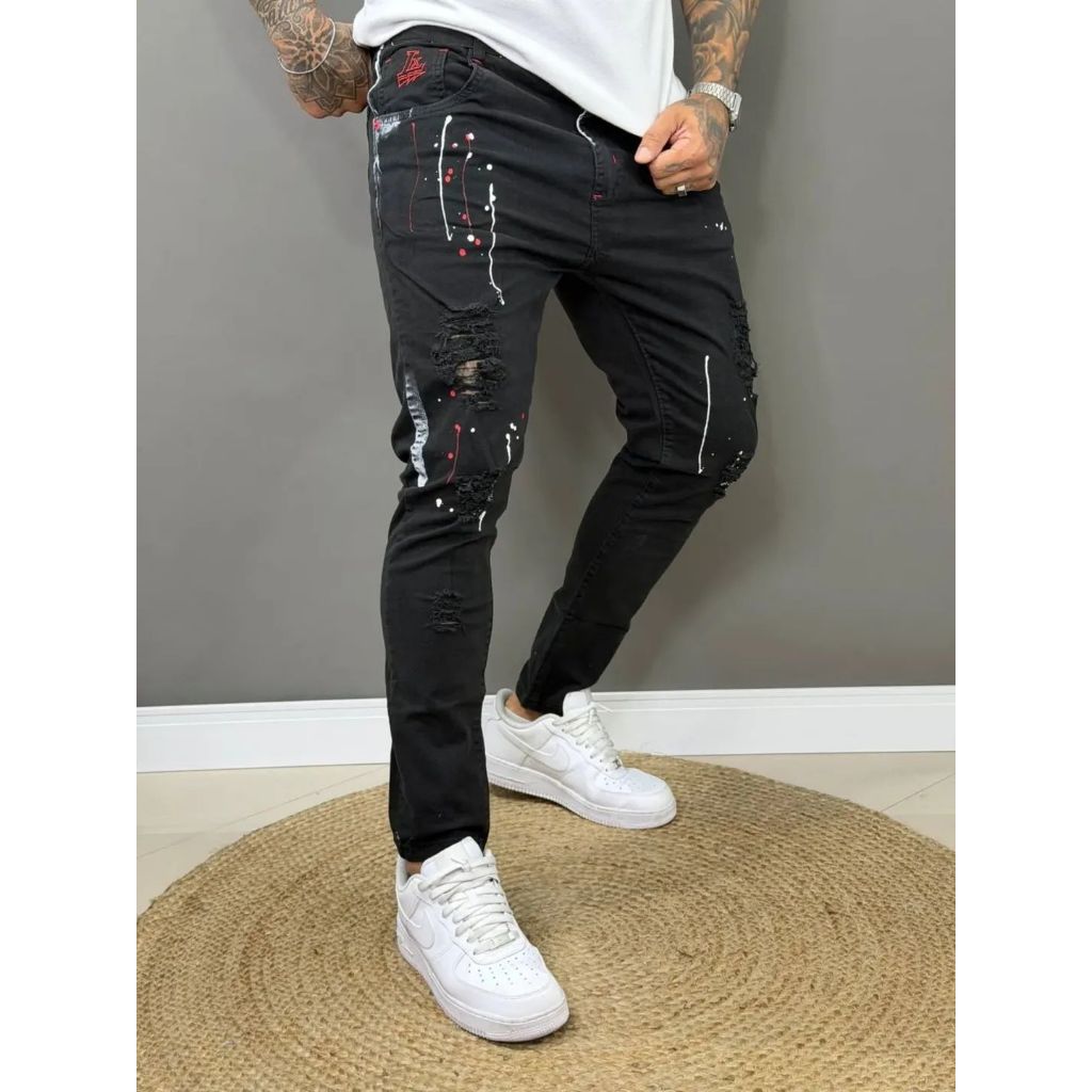 calça jogador jeans masculino rasgado original denim