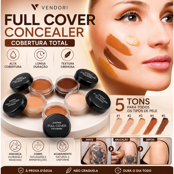POPFEEL Corretivo Facial Full Cover Longa Duração Cobertura Uniforme Maquiagem Profissional Envio Imediato