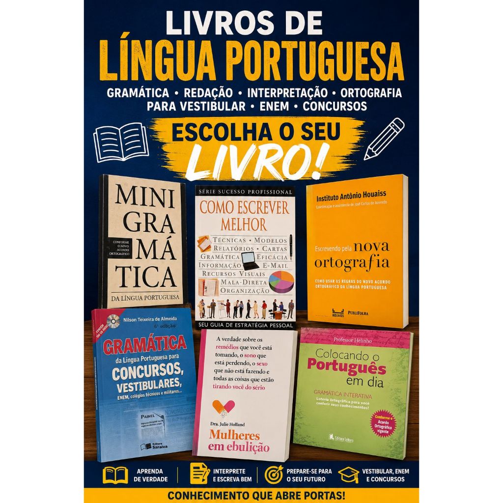 Imagem Livros de Língua Portuguesa Gramática Redação para vestibular Enem e Concursos - Escolha o seu lIvro
