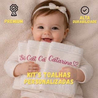 Kit 2 ou 4 Toalhas de Boca Personalizada C/ Nome Bordado - Creche, Escola e Infantil