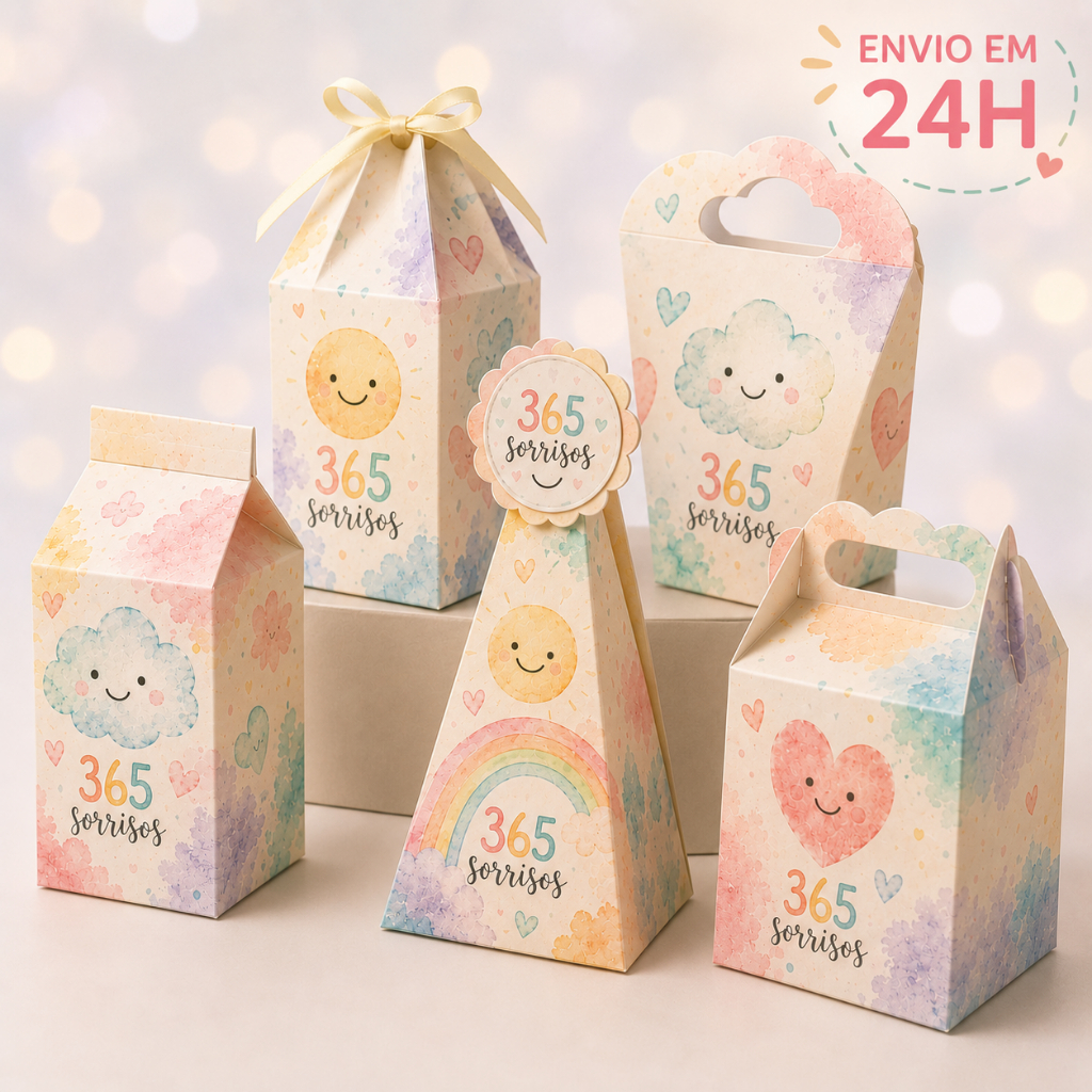 Caixinhas 365 SORRISOS - Caixinhas para decoração e lembrancinha de aniversário - Pegue e Monte