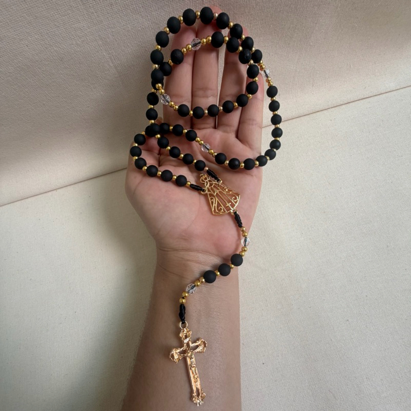 Terço Nossa Senhora Aparecida Preto Dourado Católico Artesanal